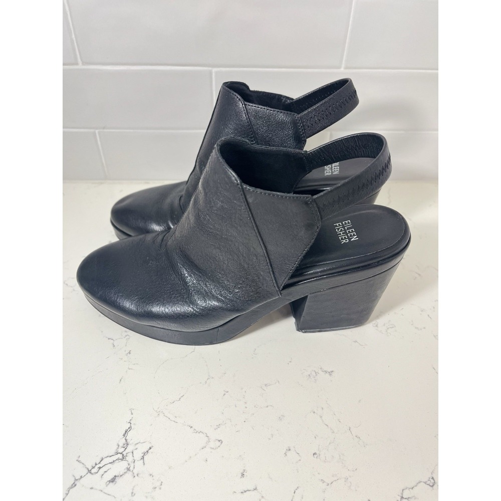 Eileen Fisher Shoes Womens 11 Black Slingback Block Heel Closed Toe Mules 3"